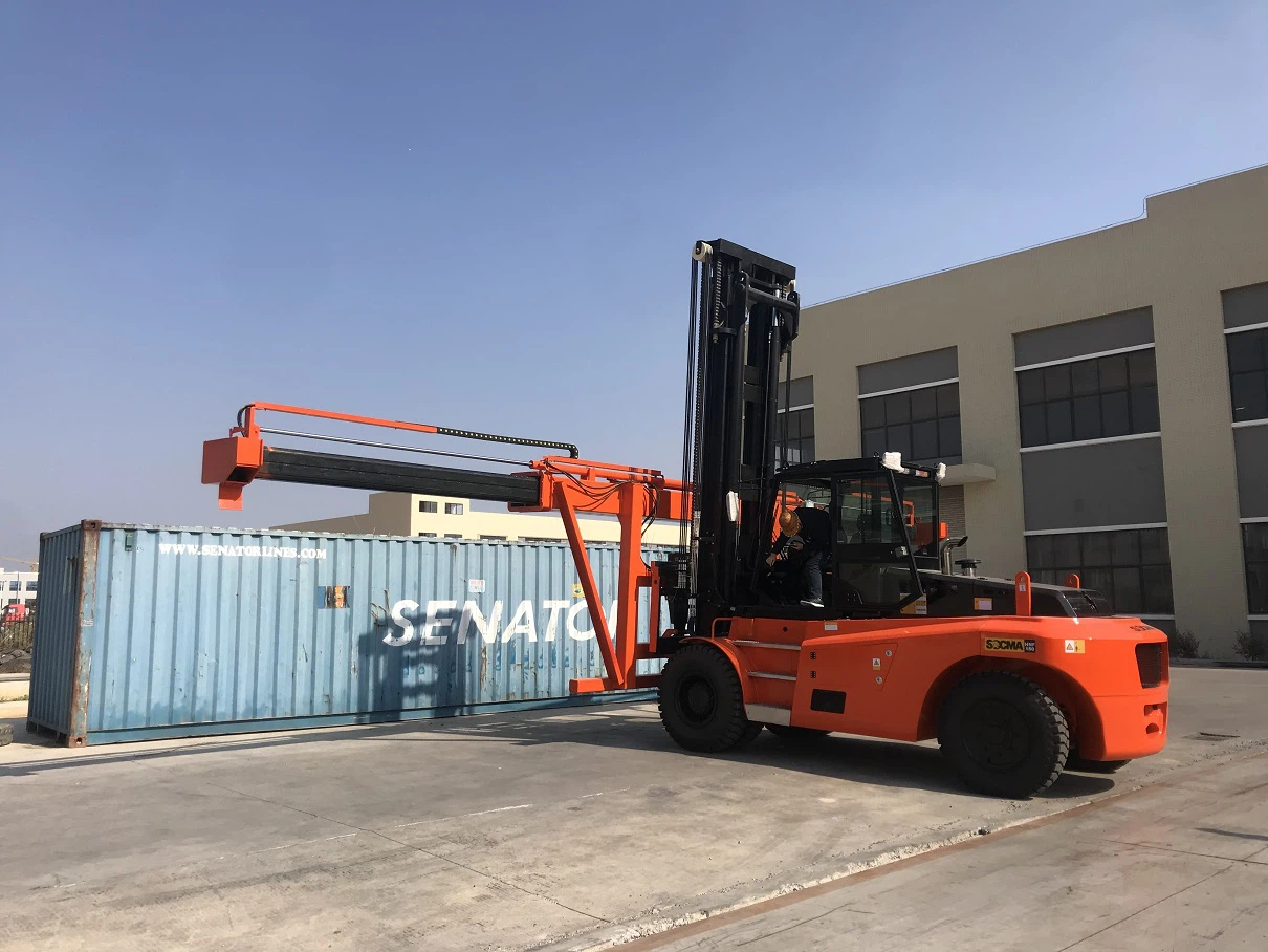 forklift with container spreader